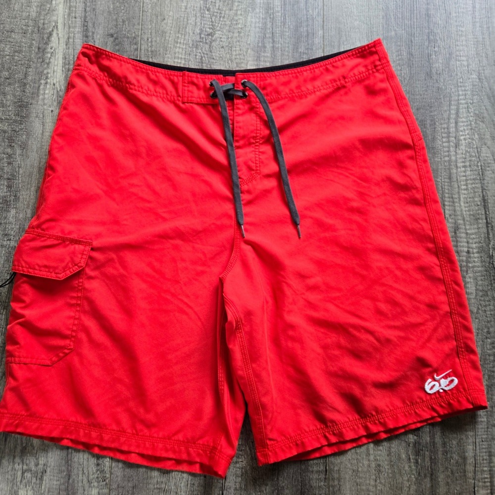 Nike 6.0‎ Mens Red Board Shorts Swim Trunks Size 38 Cargo Pocket Action Sports